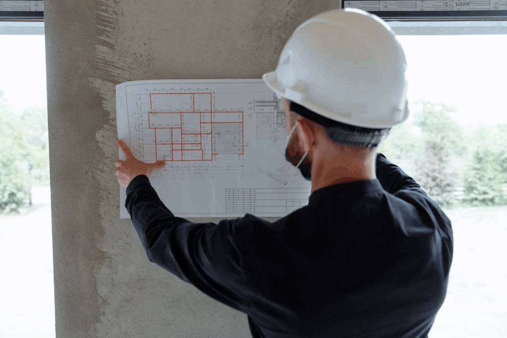 Construction worker holding a map