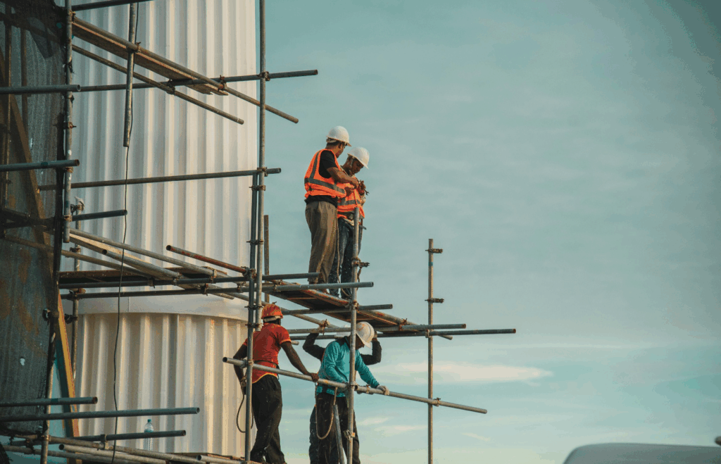 Construction workers on a scaffolding
