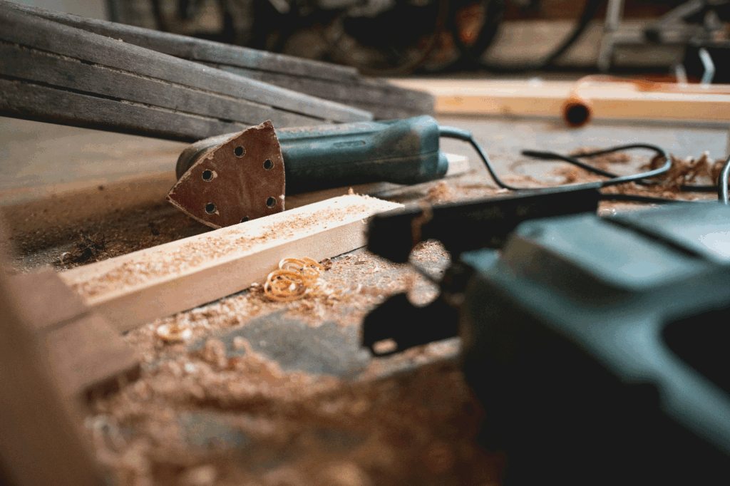 Wood and equipment at a construction site